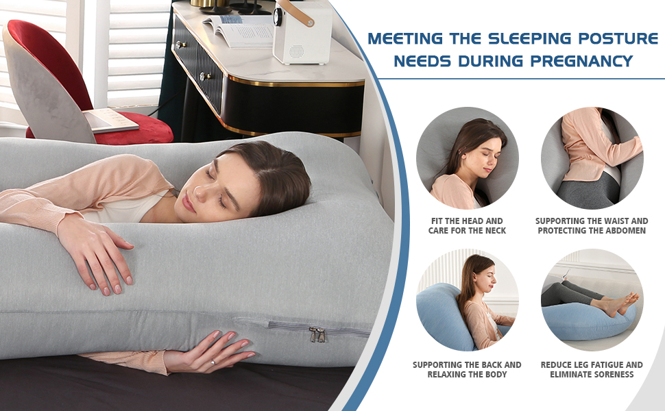 Wndy's Dream Pregnancy Pillow with Cooling Cover, Side J Type Full-Body Pillow for Back, Legs and Belly Support, Comfortable Slumber for Pregnant Women(Grey)… 10 1
