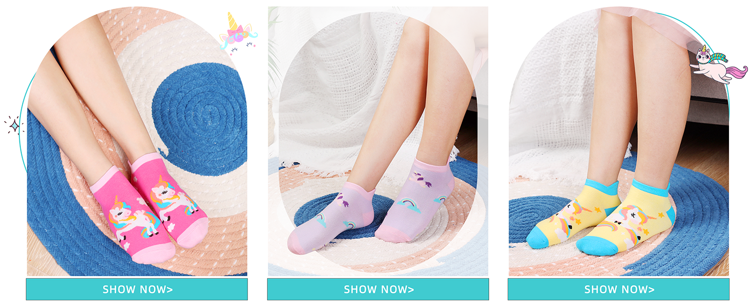 WEVIAS Kids Girls Socks Unicorn Ankle Funny Cartoon Low Cut