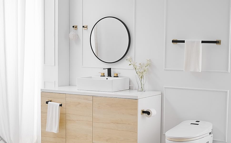 Greenspring Widespread Bathroom Faucet Waterfall Gold and Black