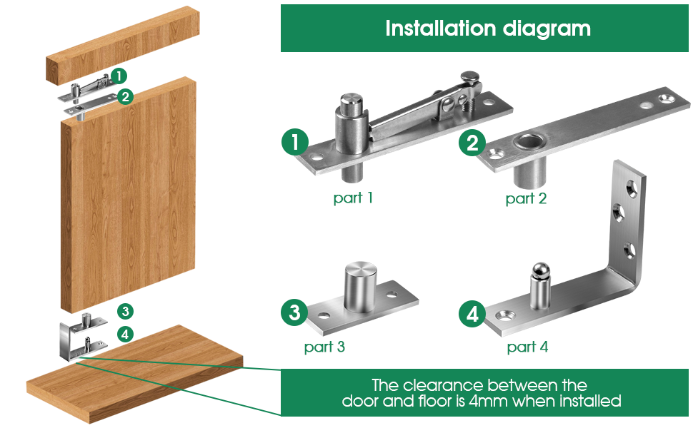 TheElves Door Hinge,Stainless Steel Hidden Door Hardware,360 Degree