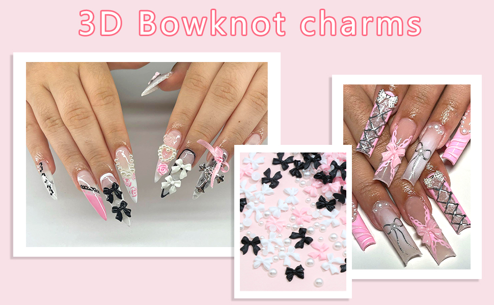 3D Bow Nail Charms Colorful Cute Bow Charms for Acrylic Nails Flatback Pearls for Nails Decoration