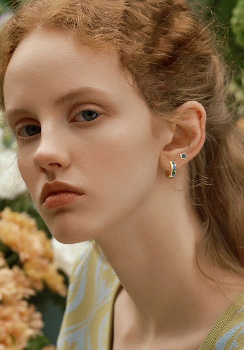 2 Pairs Hoop Earrings Set Opal Small Hoop Star Stud Earrings Set for Women Girls Men Huggie Earrings