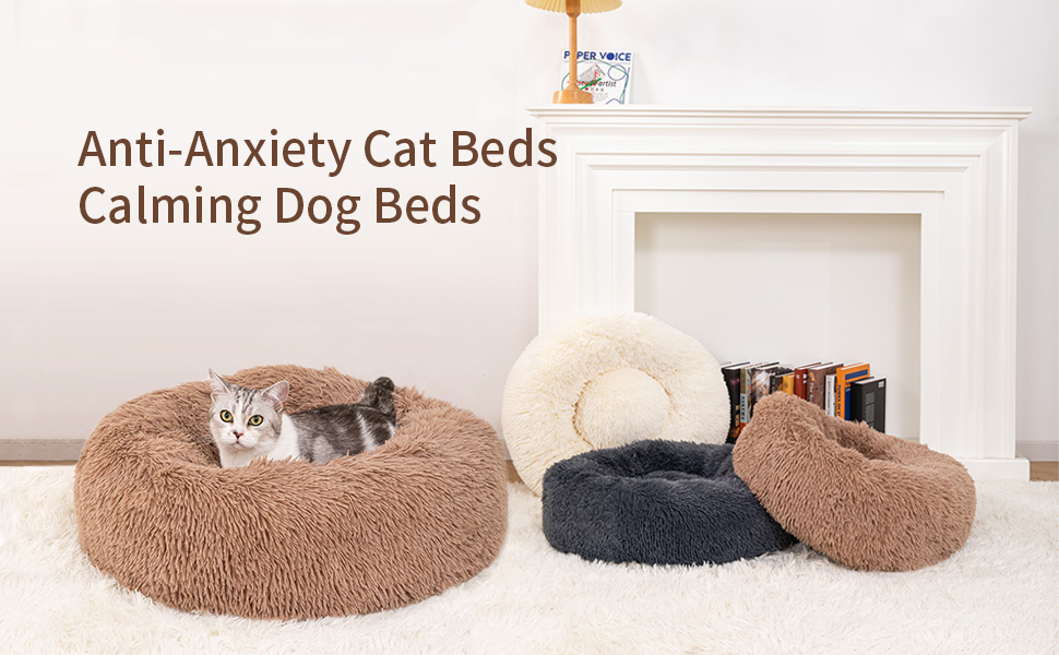 WELLYELO Small Calming Dog Bed Fluffy Plush Round Donut