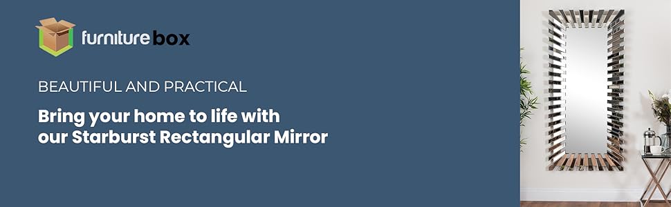 Starburst large rectangular wall mirror - Silver rectangular modern Wall Mirror in Starburst Frame