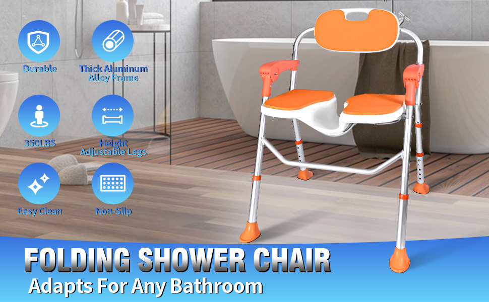Shower Chair with Arms and Back 350 LB, Folding Shower