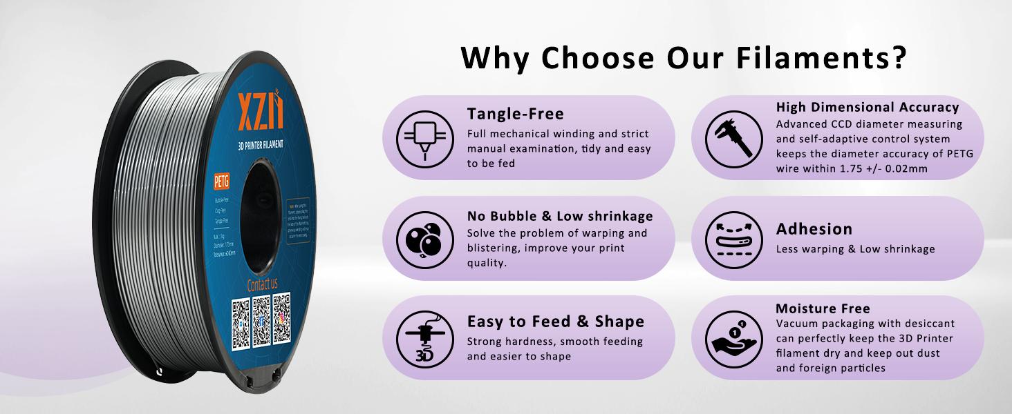 PETG Filament 1.75mm 3D Printer Filament 1Kg(2.2lbs) 3D Printing Filament, Strong Toughness & High Precision +/- 0.02mm, No Tangle No Clog No Bubble, Fits for Most 3D Printers, PETG Silver 11 PETG Filament