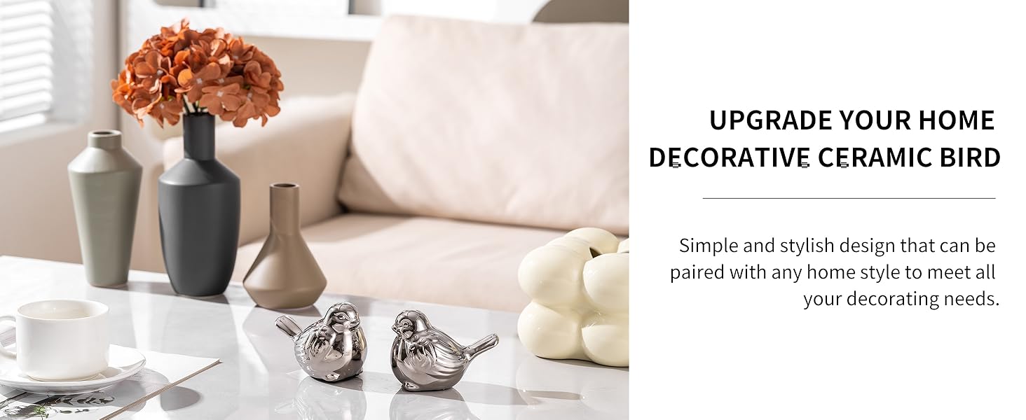 SURE YUESI Set of 2 Small Birds Statues Silver Home Decor Modern Boho Style