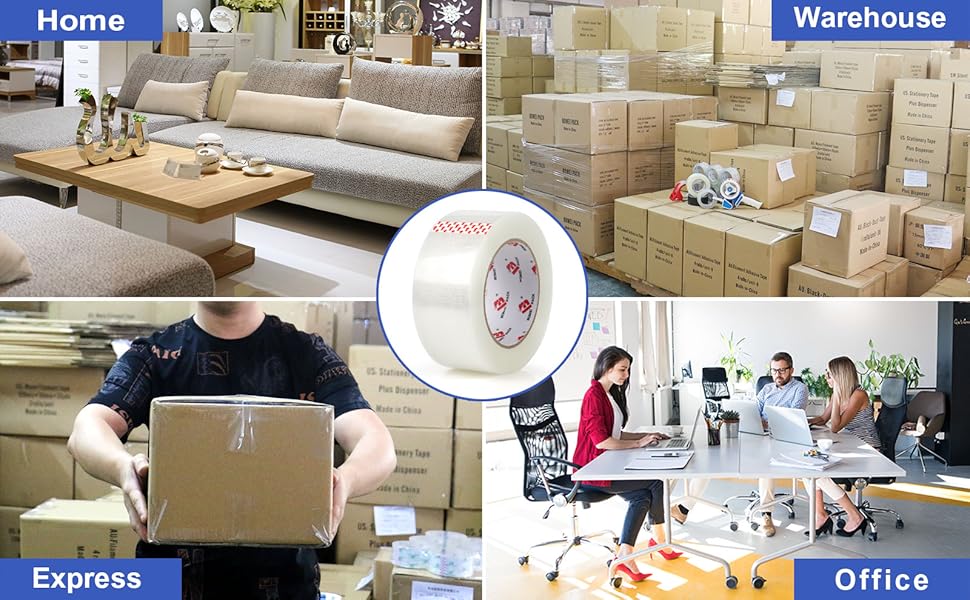 Heavy Duty Clear Packing Tape 3 Rolls with Dispenser