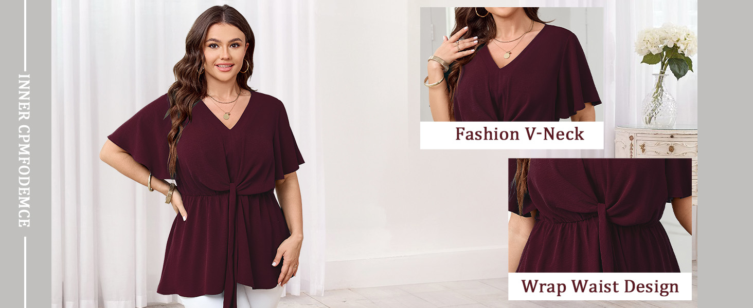 Tie waist v neck tops