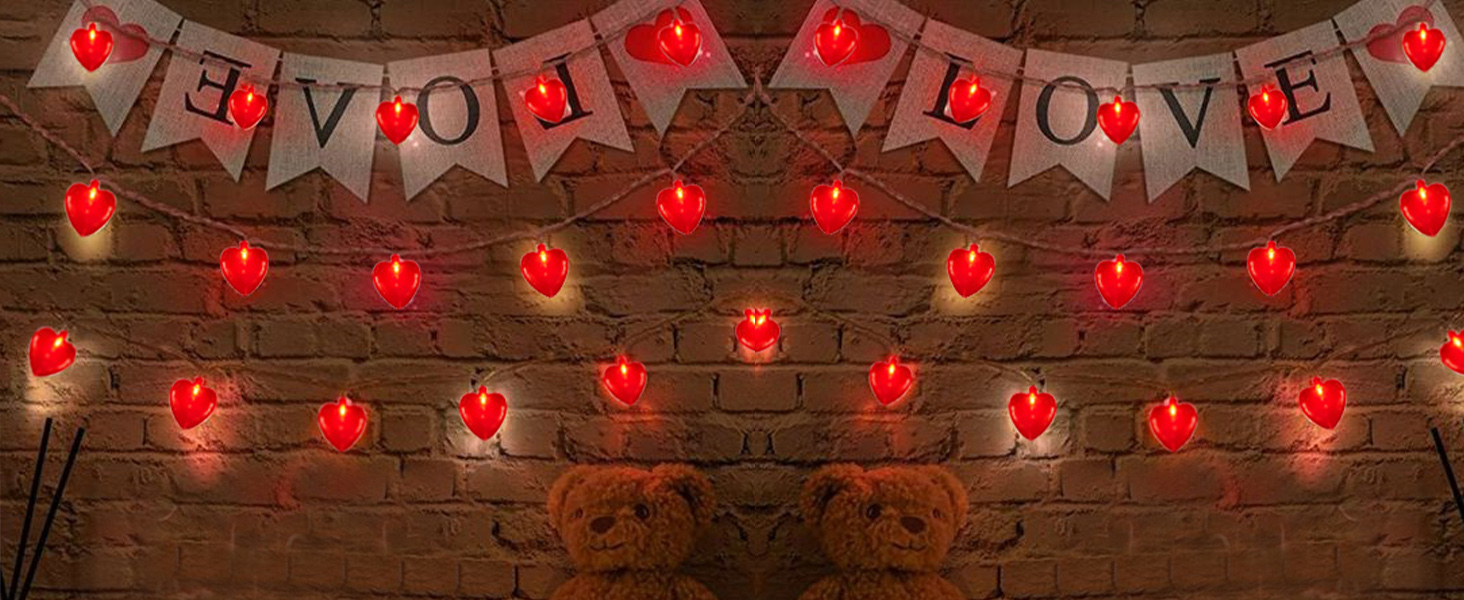 Red Heart String Lights, 8.5Ft Valentine's Day Decorations