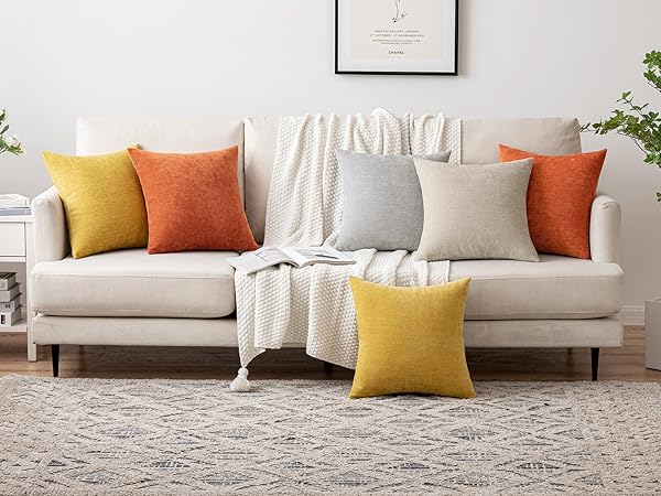 MADIZZ Set Of 2 Short Chenille Throw Pillow Covers 18x18 Inch Black