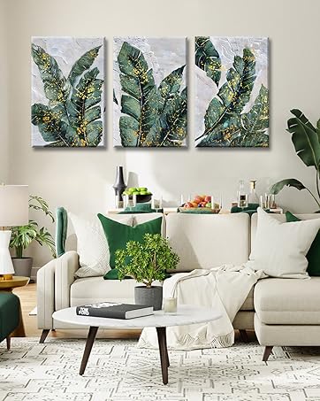 Green Bathroom Pictures Wall Decor Tropical Banana Leaves Plant Wall Art Emerald Green Botanical