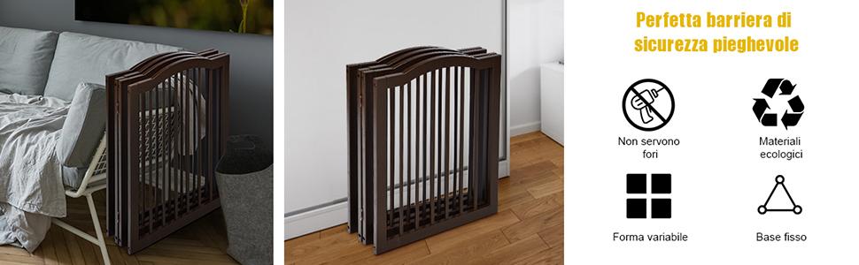 COSTWAY Cancelletto Per Cani In Legno Massello, Design Pieghevole E Girevole Con 4 Ante E Piedini, Ideale Per Scale, Soggiorno E Cucina (204 X 61 X 2 Cm) 15 1