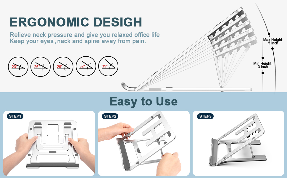 URBAN KINGS Aluminium Laptop Stand for Desk, Adjustable 6 Angle Laptop Riser for Laptops 13" 14" 15.6" inch 99 Q