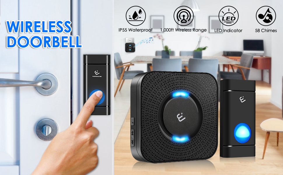 Wireless Doorbells, Door Bell Ringer Wireless, Long Range 1,300ft, Easy