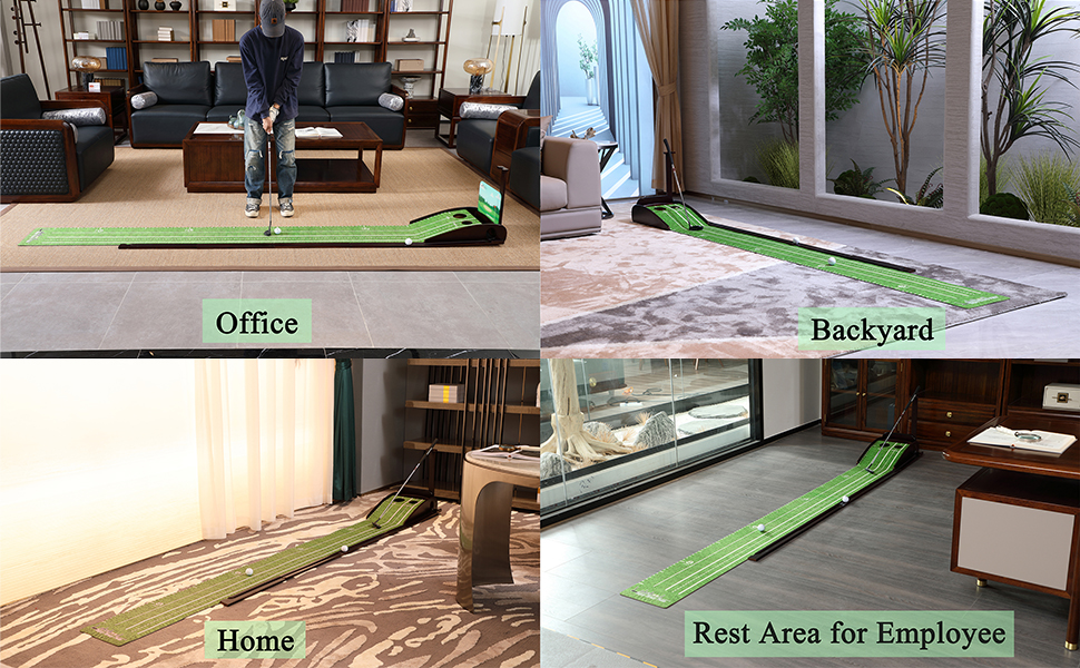Wood Golf Putting Green Mat Practice Putting Green with Ball Return Indoor Golf Putting Green