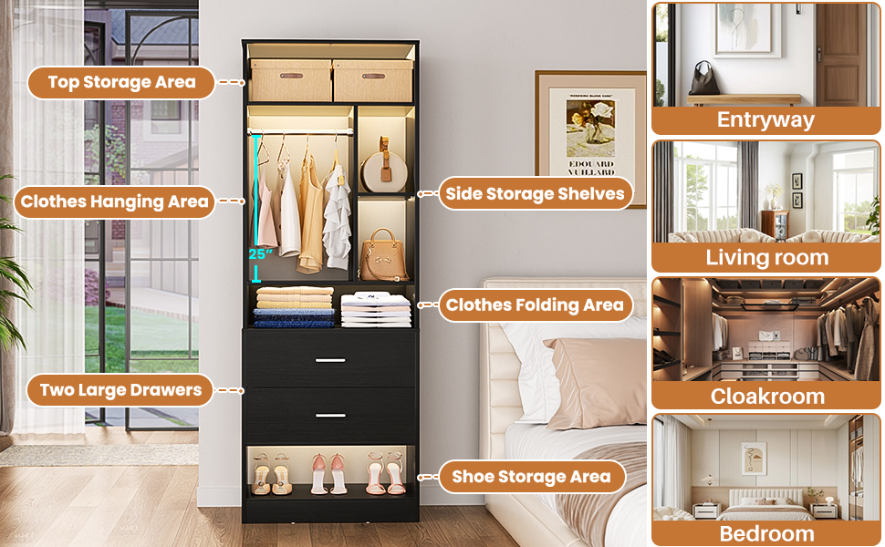 Besiost Freestanding 24" Closet System with 2 Wood Drawers