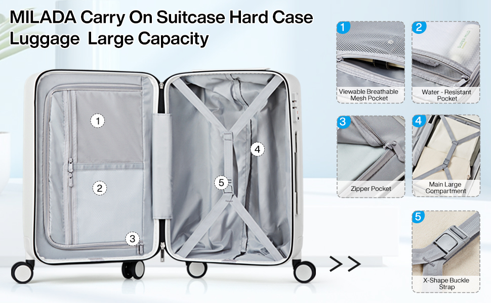 MILADA Luggage Hard Shell Suitcases Airline Approved Carry On Luggage