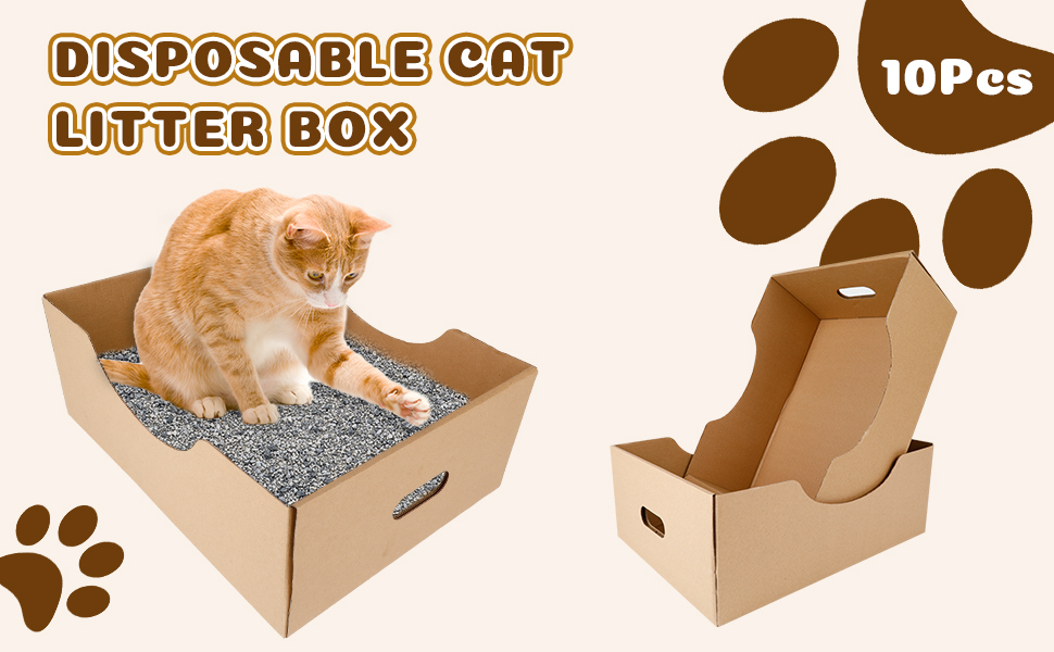 Disposable Litter Box for Cats 10Pcs Portable Paper Kitty