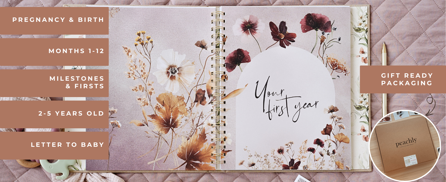 Peachly baby memory book for girls - floral baby book for baby girl 