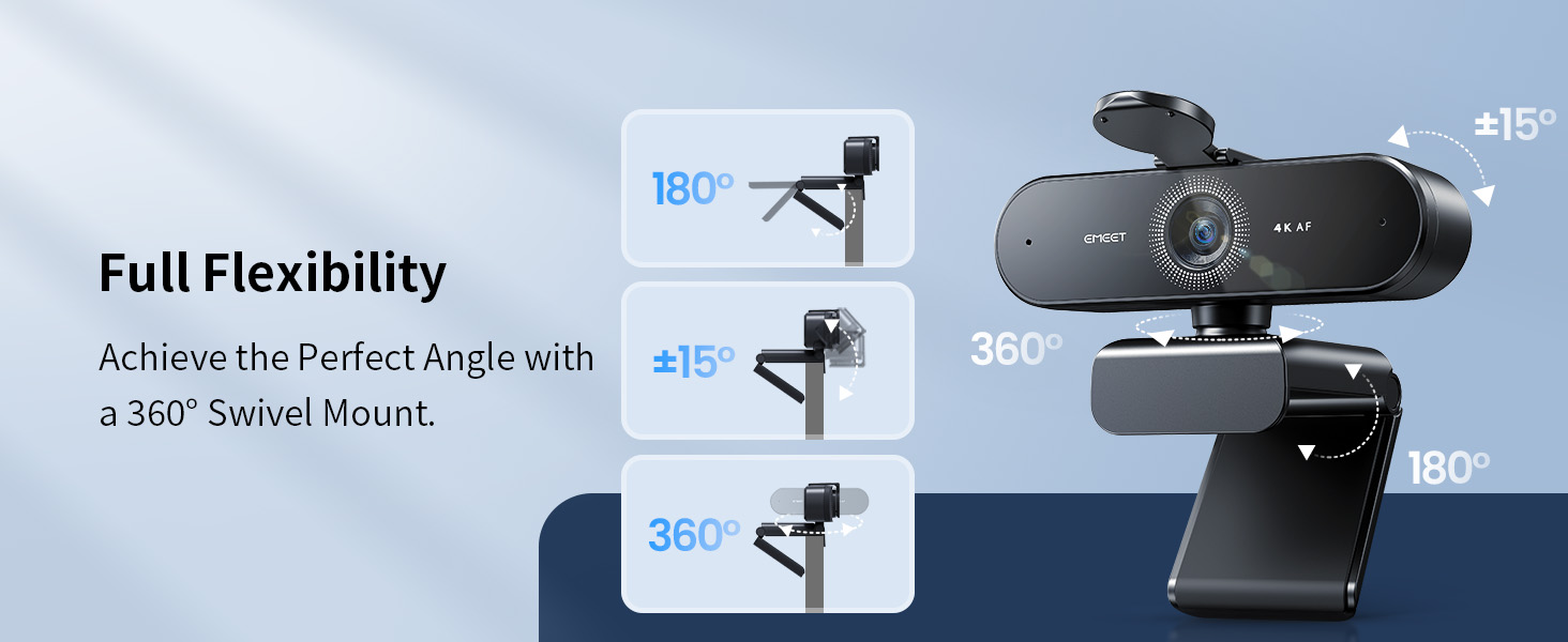 Full flexibility allows you to capture perfect angle in any setting NOVA 4K Webcam