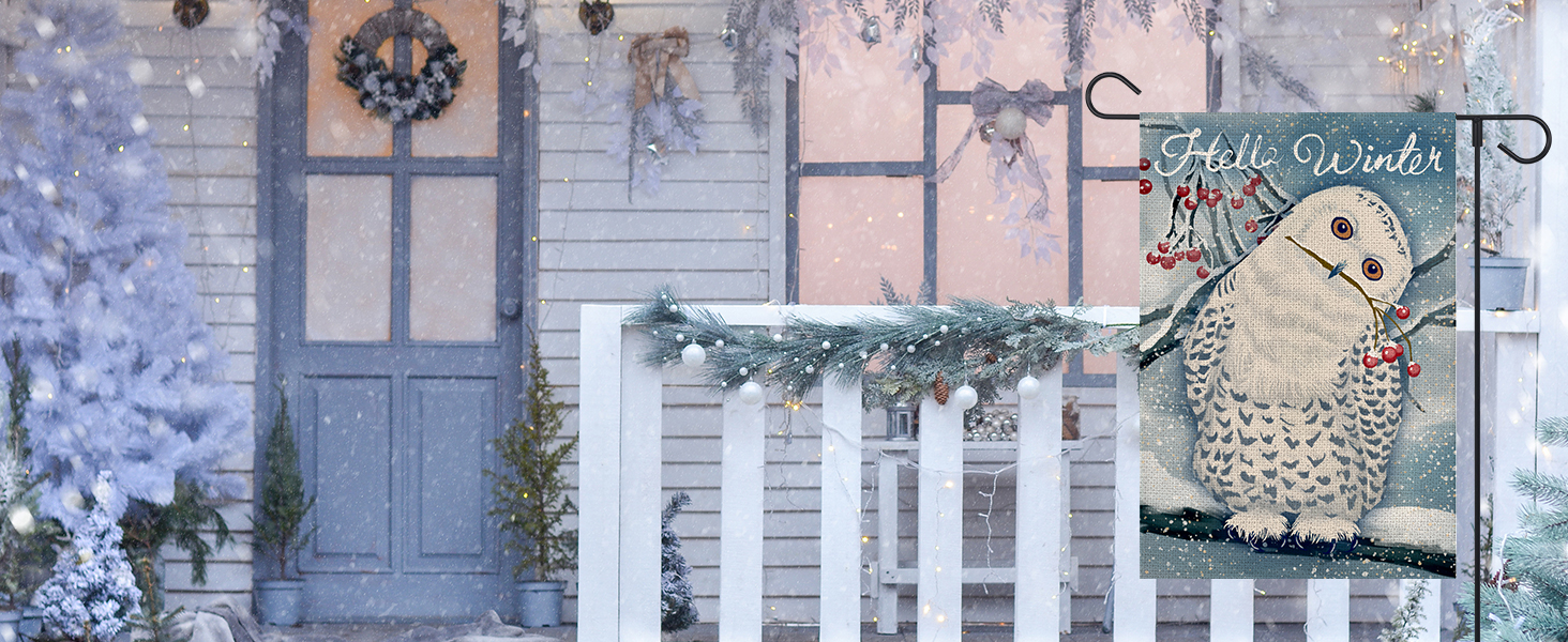 Hello Winter Christmas Garden Flag 12x18 Inch Double Sided