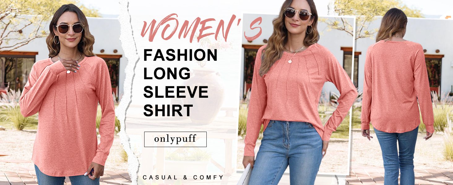 onlypuff Womens Long Sleeve Shirt Fall Fashion Top cute tunic tops for leggings blouse dressy shirt