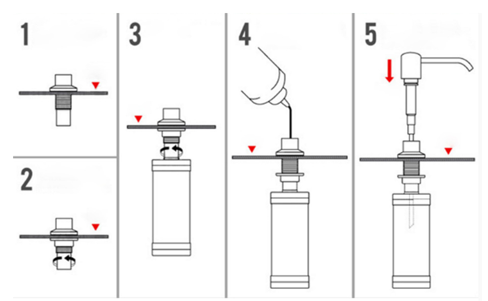 Soap Dispenser for Kitchen Sink Builtin Countertop with 350ml Bottle