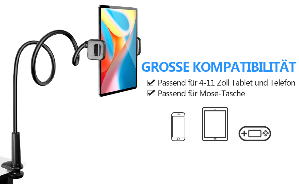 Czemo Halterung Tablet Bett, 360°Flexible Schwanenhals Tablet Halterung, Handy Halterung Bett