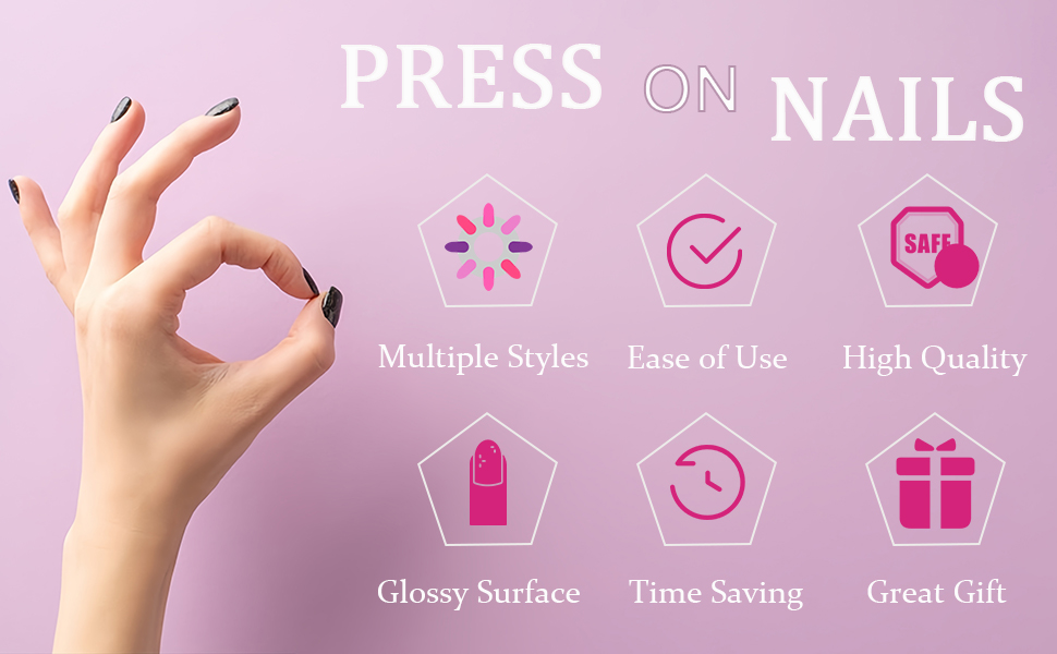 Black French Tip Press on Nails Coffin Medium Fake Nails