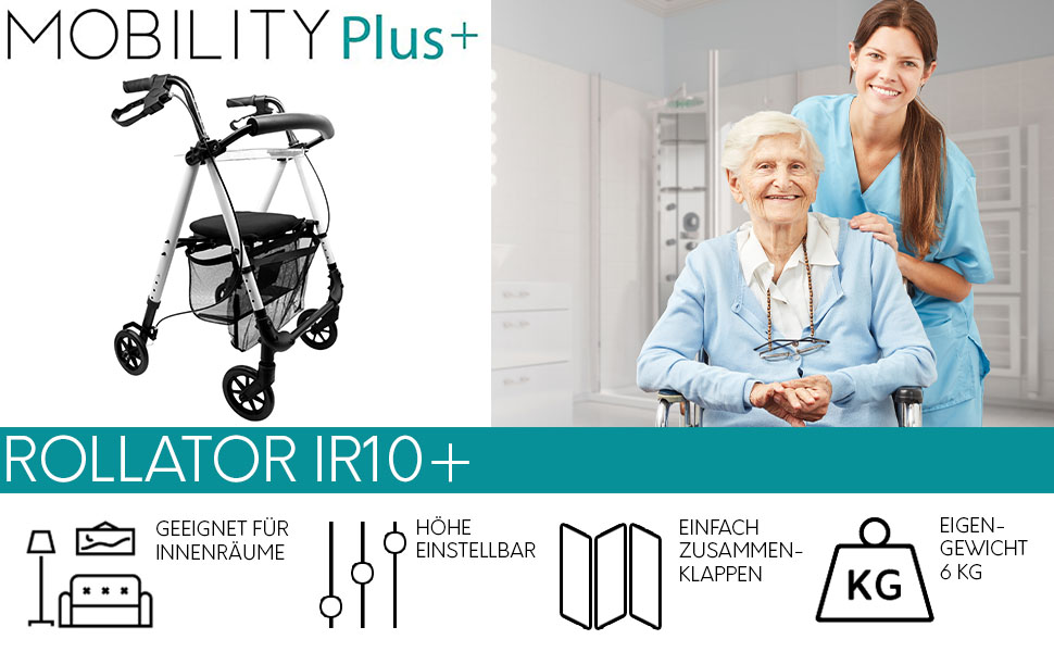 Rollator IR10+ für Wohnbereiche - höhenverstellbar - klappbar - 6kg Gewicht