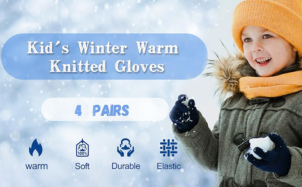 4 Pairs of Kid‘s Winter Warm Knitted Gloves