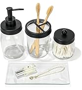 Haturi Mason Jar Bathroom Accessories Set, 4Pcs Glass Bathroom Accessory Set Complete w/Soap Disp...