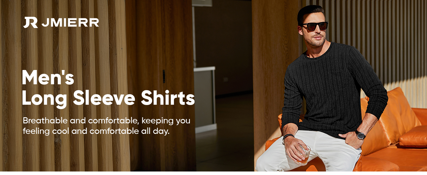 Mens Casual Long Sleeve Lightweight T-Shirt