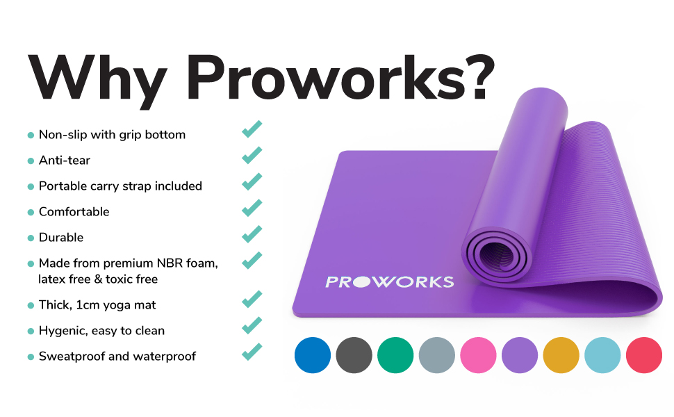 Proworks Yoga Mat, Eco Friendly NBR, NonSlip Exercise Mat with Carry