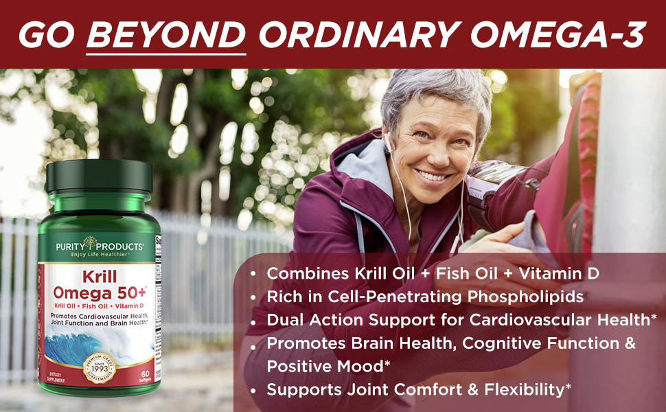 krill 50 fish oil omega 369 phopholipids purity products 50+ plus vitamin d3 skin joints supplement