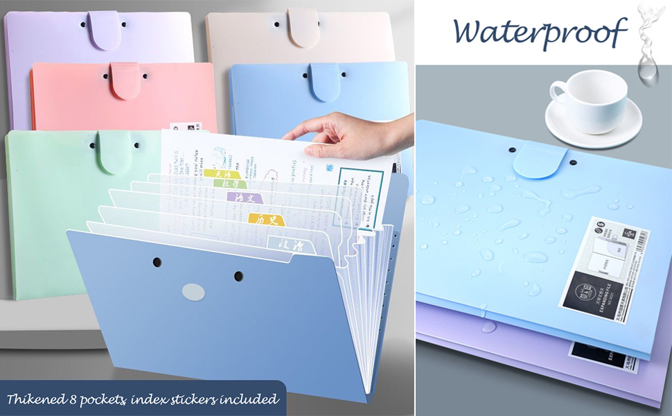 8 Pockets Expanding File Folders with Metal Clip, A3/A4