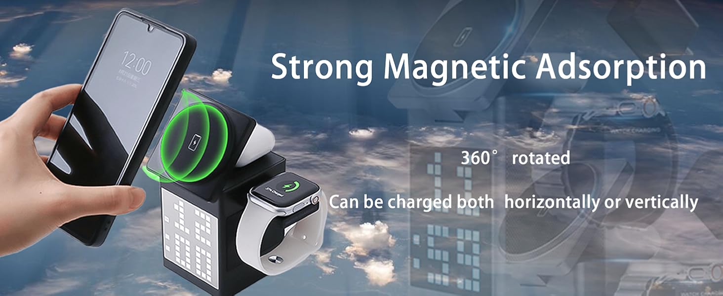 It can simultaneously charge an iPhone through MagSafe, an Apple Watch, and AirPods