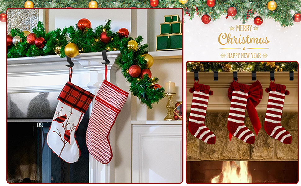 Christmas Stocking Holders for Mantle Set of 6 Black Metal