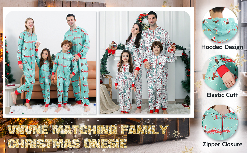 VNVNE Matching Christmas Onesie Pajamas for Family/Couples