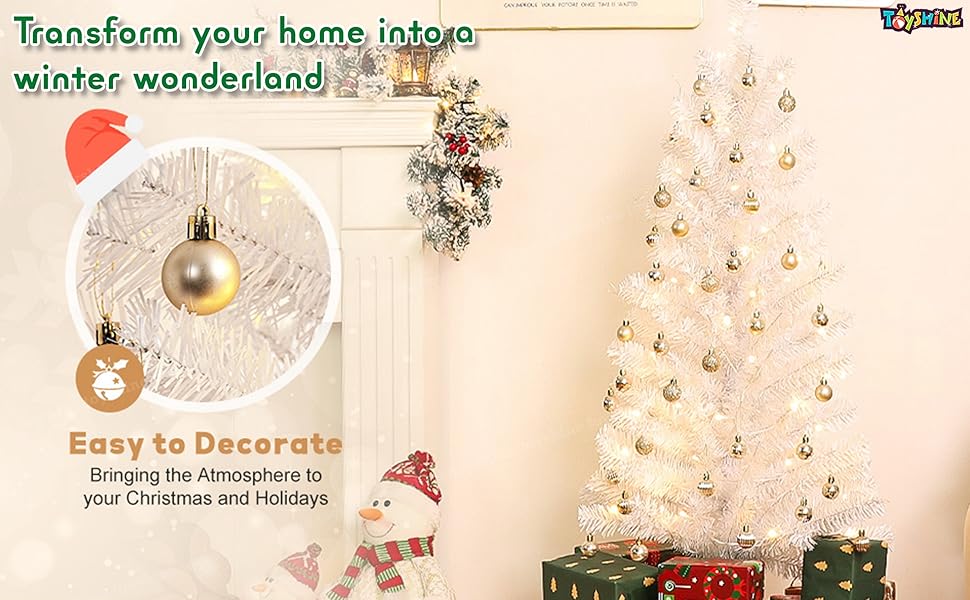 Toyshine Christmas Party Decoration, 3 Ft Tall Christmas Tree (White) with 48 Pcs 