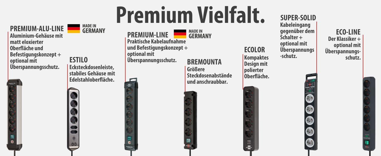 Der Text lautet „Premium Vielfalt“. Die Produktpalette zeigt verschiedene USB-Laufwerksmodelle mit technischen Spezifikationen in deutscher Sprache.