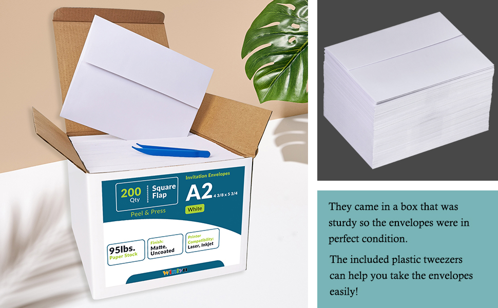 200 Pcs Bulk A2 Invitation Envelopes in White Peel & Press