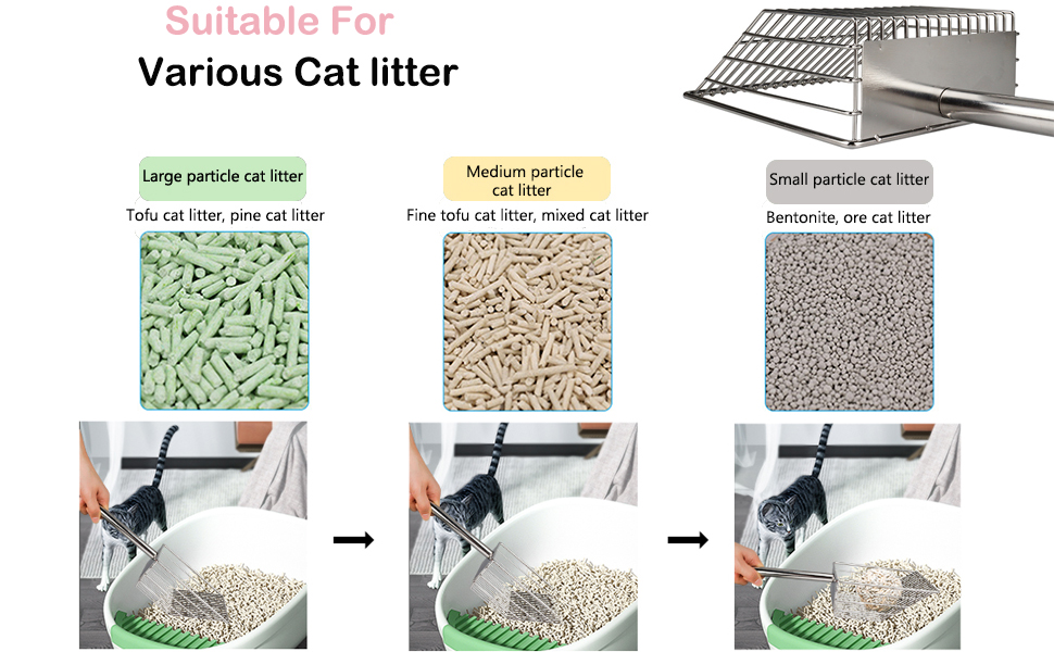 SARSTRY Cat Litter Scoop, Fast Sifting Cat Litter Scoop, Stainless Steel Metal