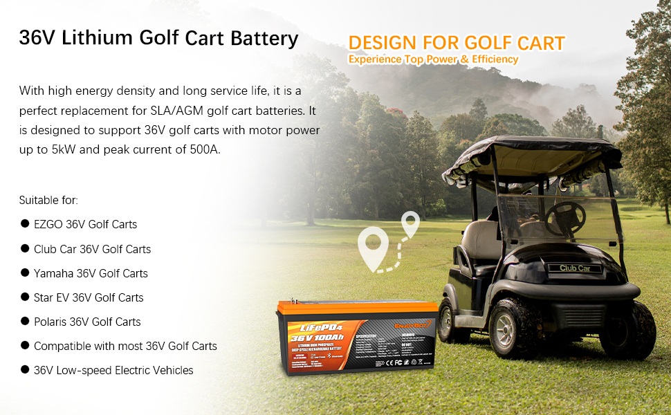 Enjoybot 36V 100Ah LiFePO4 Lithium Golf Cart Battery