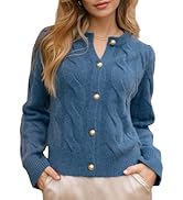 Omoone Short Cardigan Sweaters for Women Loose Crewneck Cable Knit Tops Casual Chunky Button Up F...