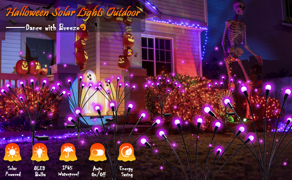 Outdoor Halloween Decorations, 6Pack Firefly Halloween Solar Lights for