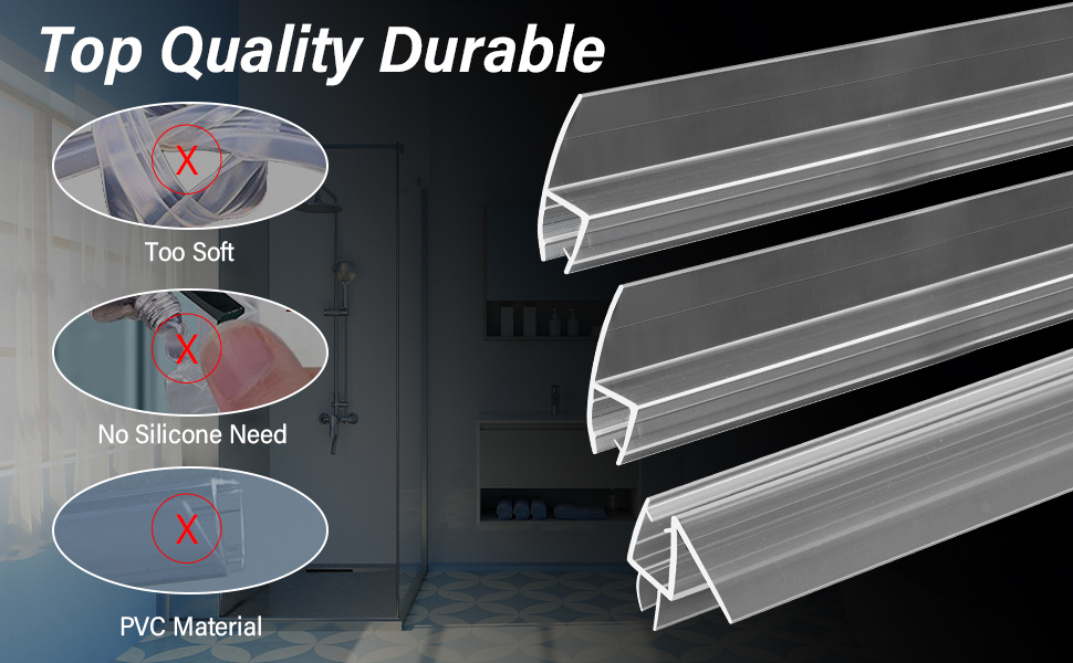 Frameless Shower Door Side Sealing Strip and Bottom Seal, 3 PCS 3/8