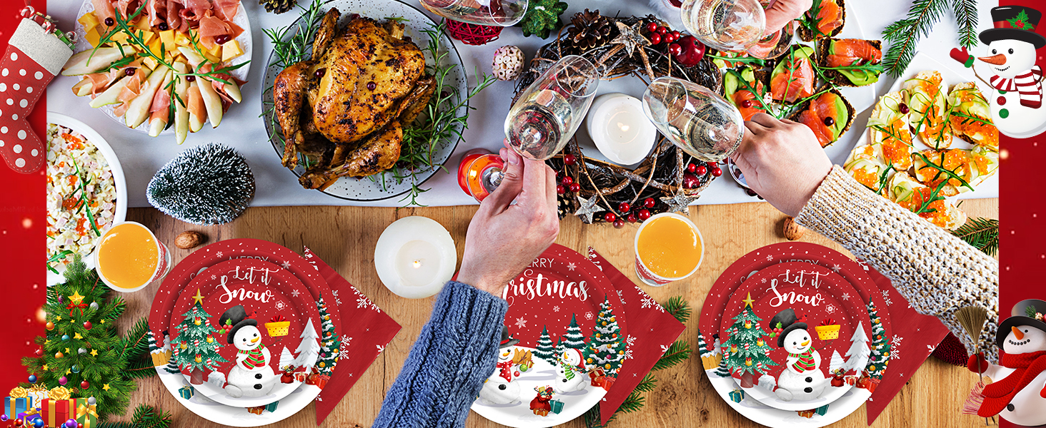 QZYL 200 PCS Christmas Paper Plates and Napkins, Serve 50