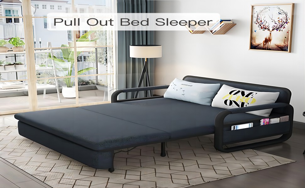 PIAQIA 75" L 47" W Modern Foldable Futon Couch with 1